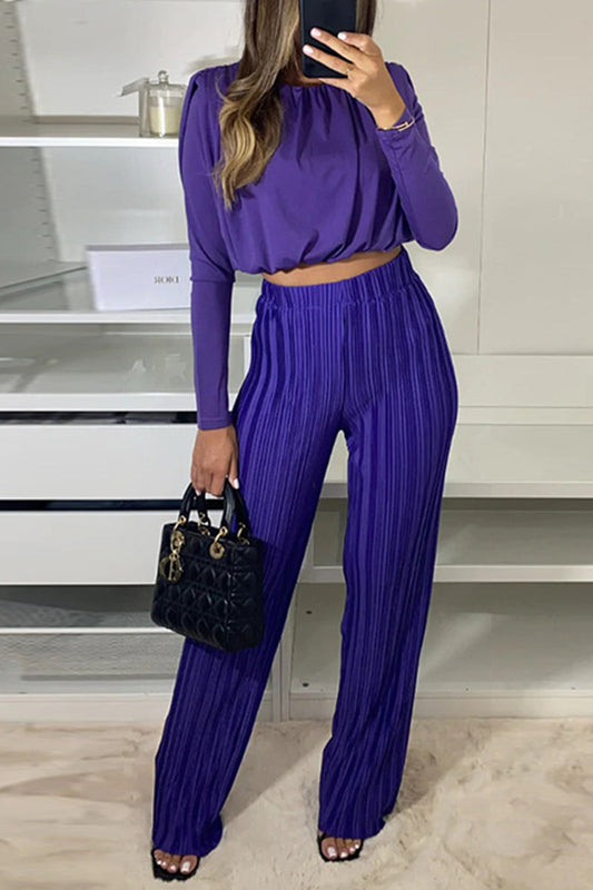 Dorotea | Plain, long-sleeved two-piece suit with an O-neck