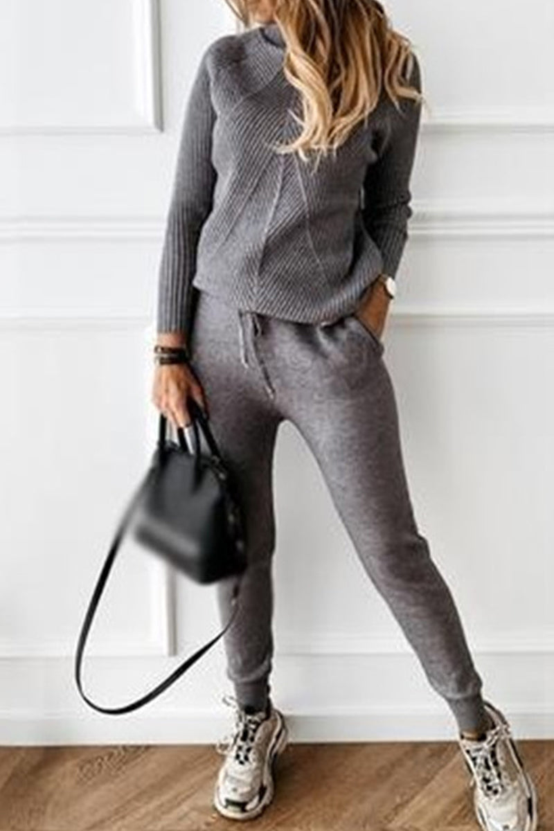 Basilisa | Casual solid color turtleneck long sleeve two piece sweater