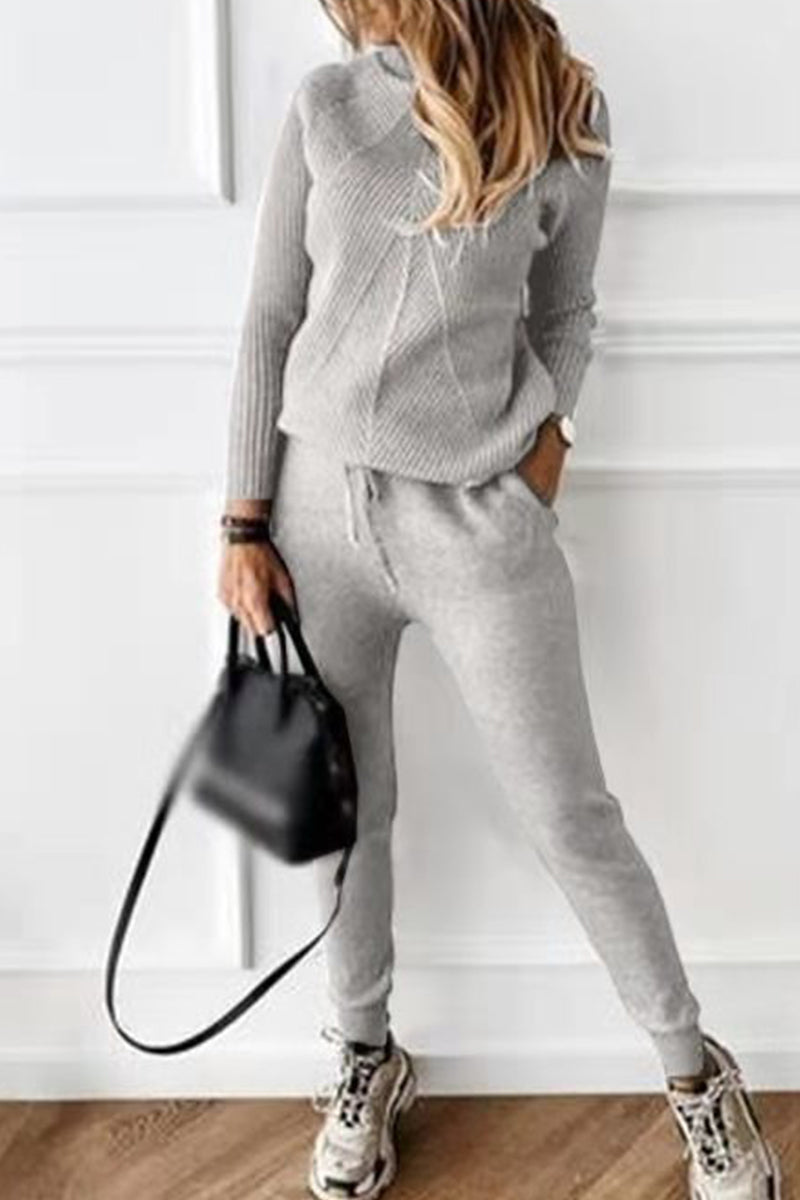 Basilisa | Casual solid color turtleneck long sleeve two piece sweater