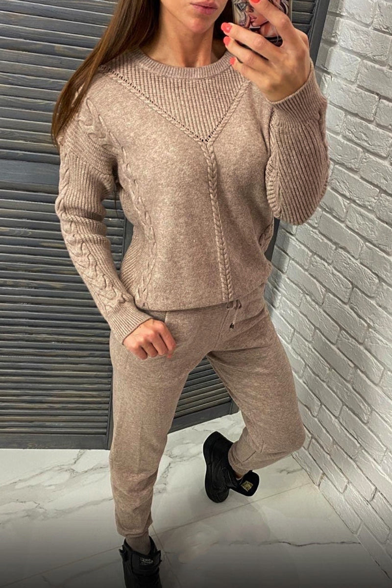 Celestina | Casual solid color O-neck long sleeve two piece suits