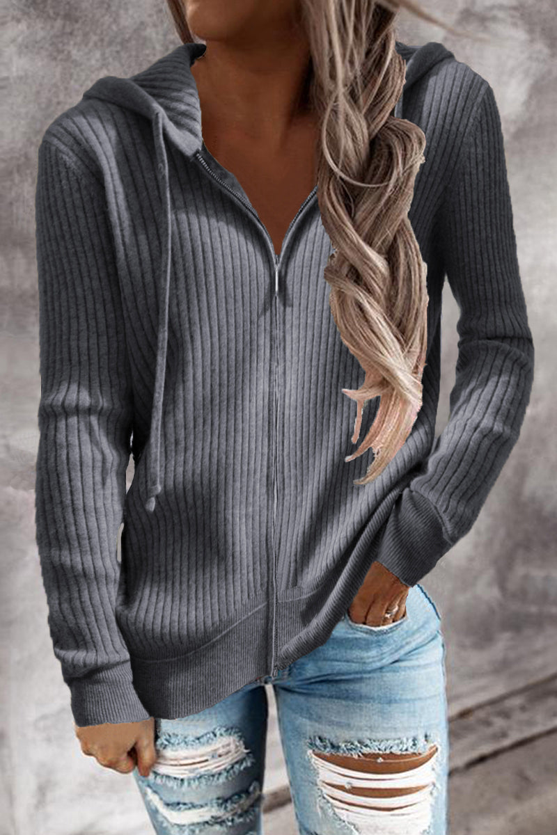 Cristina® | Casual cardigans with zip and hooded collar