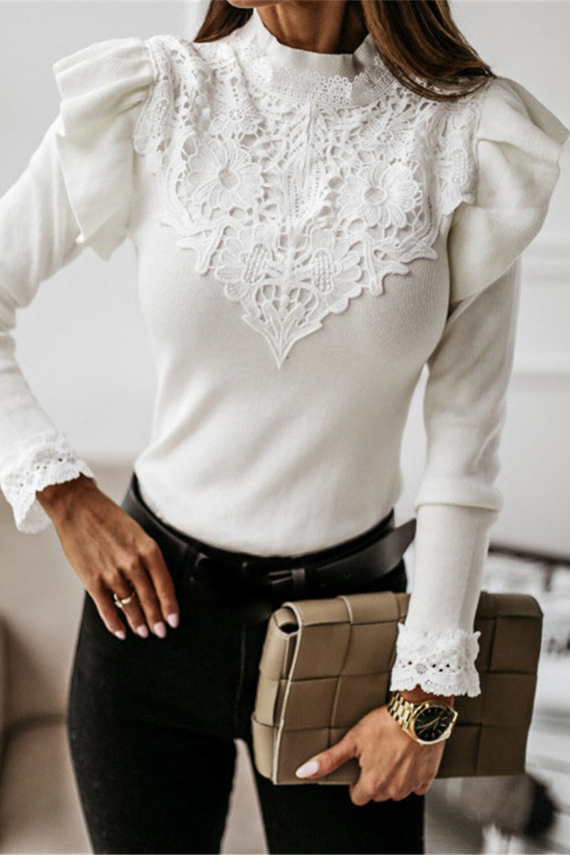 Corina® | Elegant solid color mid-length lace turtleneck tops