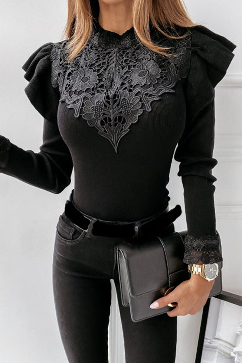 Corina® | Elegant solid color mid-length lace turtleneck tops