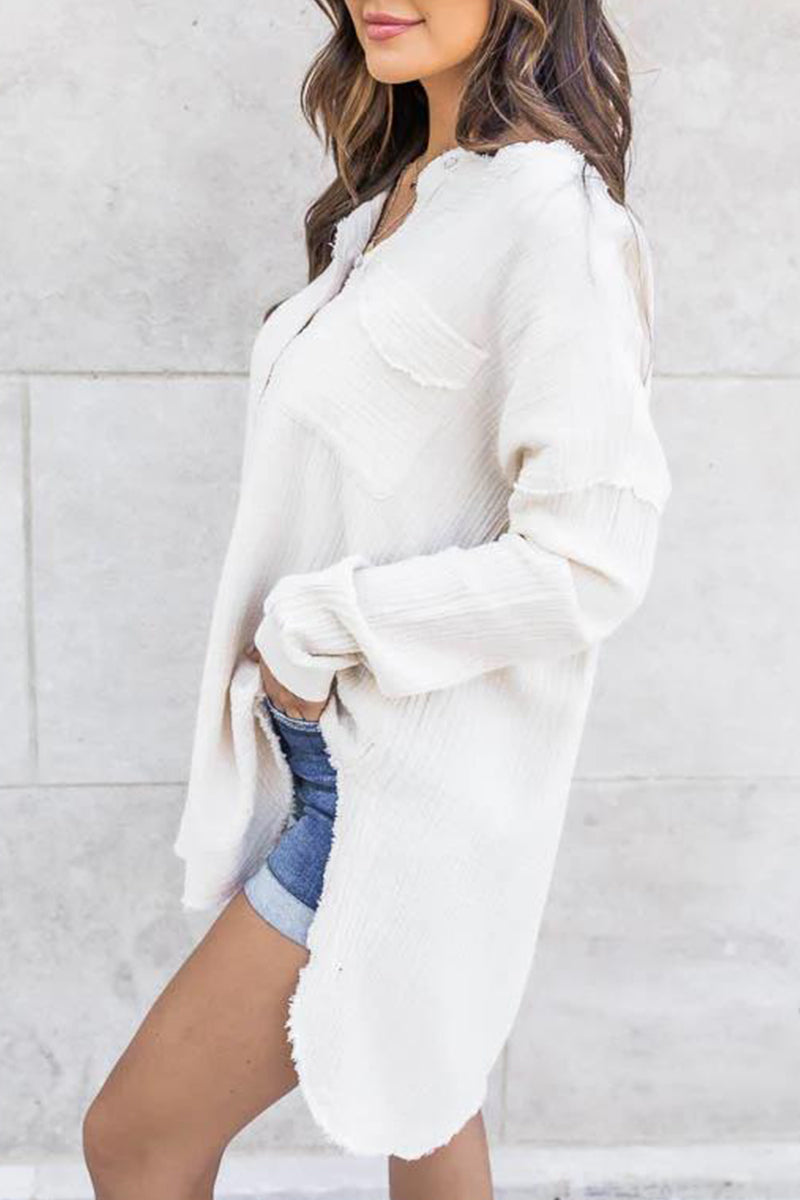 Dorotea® | Casual tops with plain buttons and O-neck