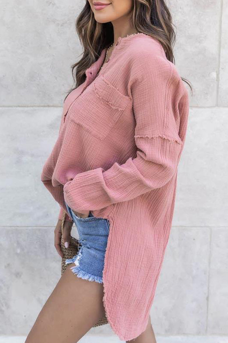 Dorotea® | Casual tops with plain buttons and O-neck