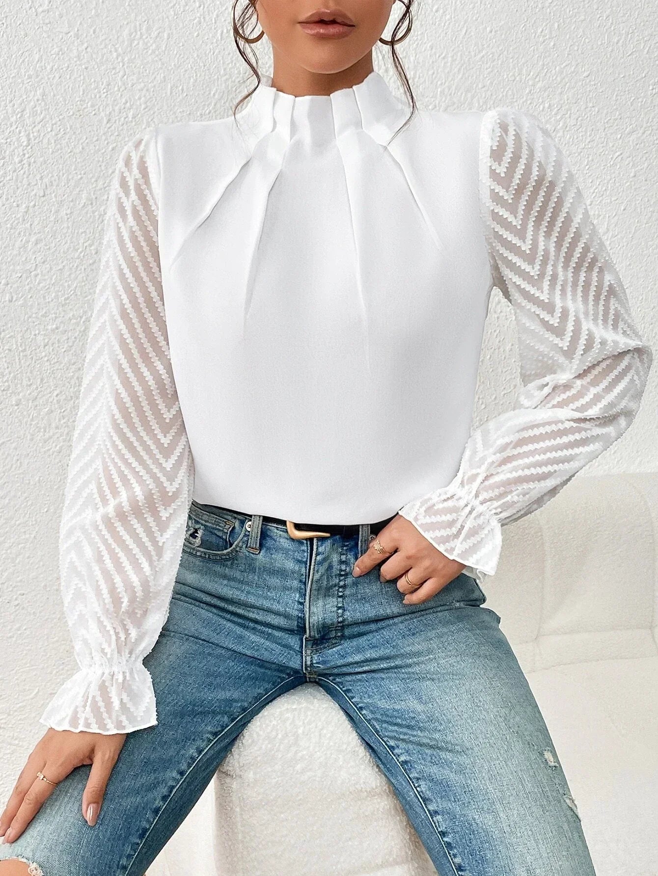 Cristina® | Coastal blouse with lace sleeves