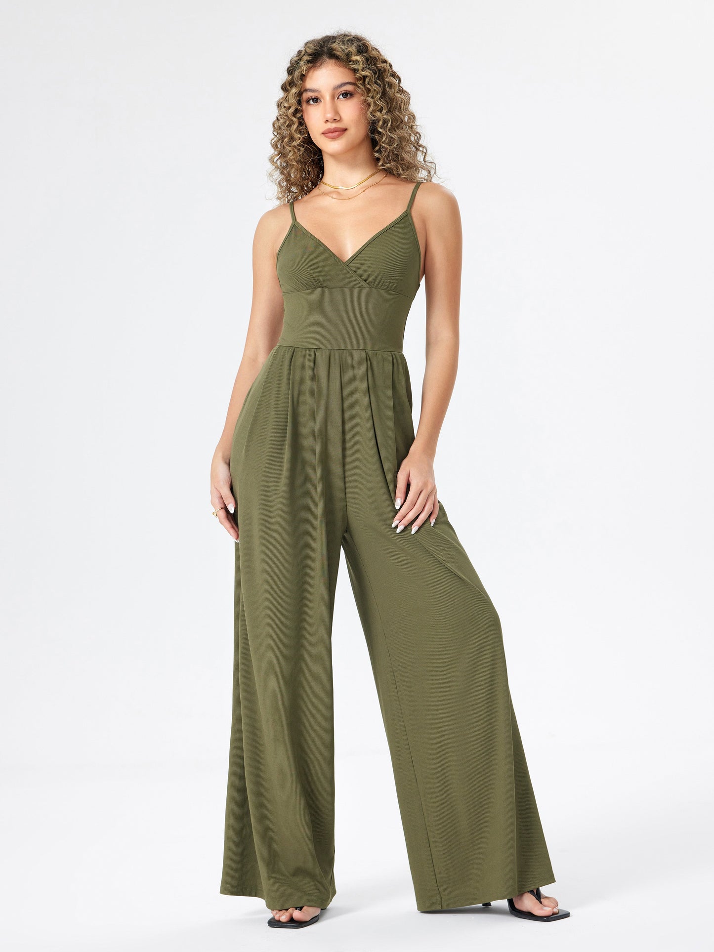 Brigitte® | Wide leg V-neck jumpsuit