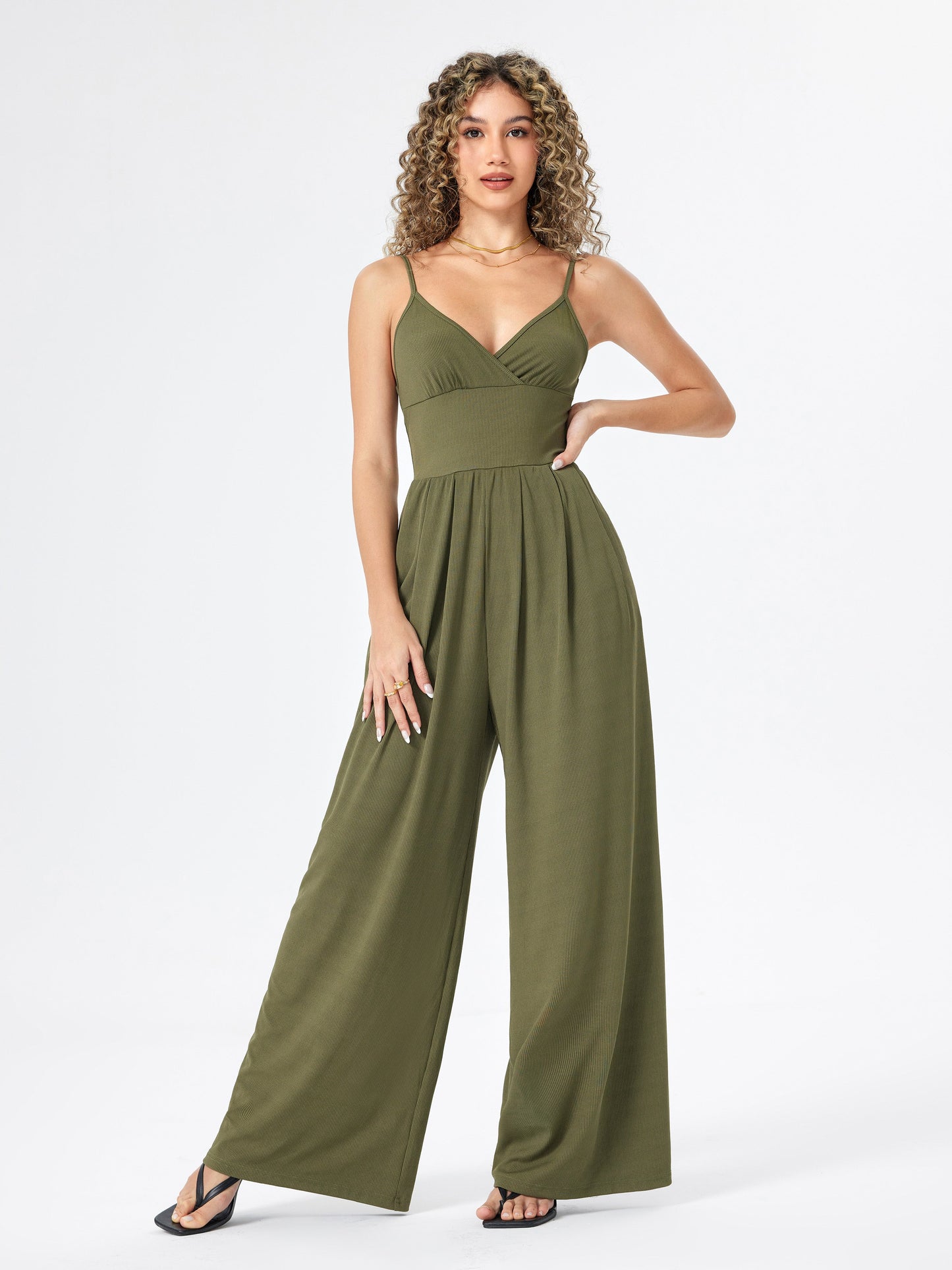 Brigitte® | Wide leg V-neck jumpsuit