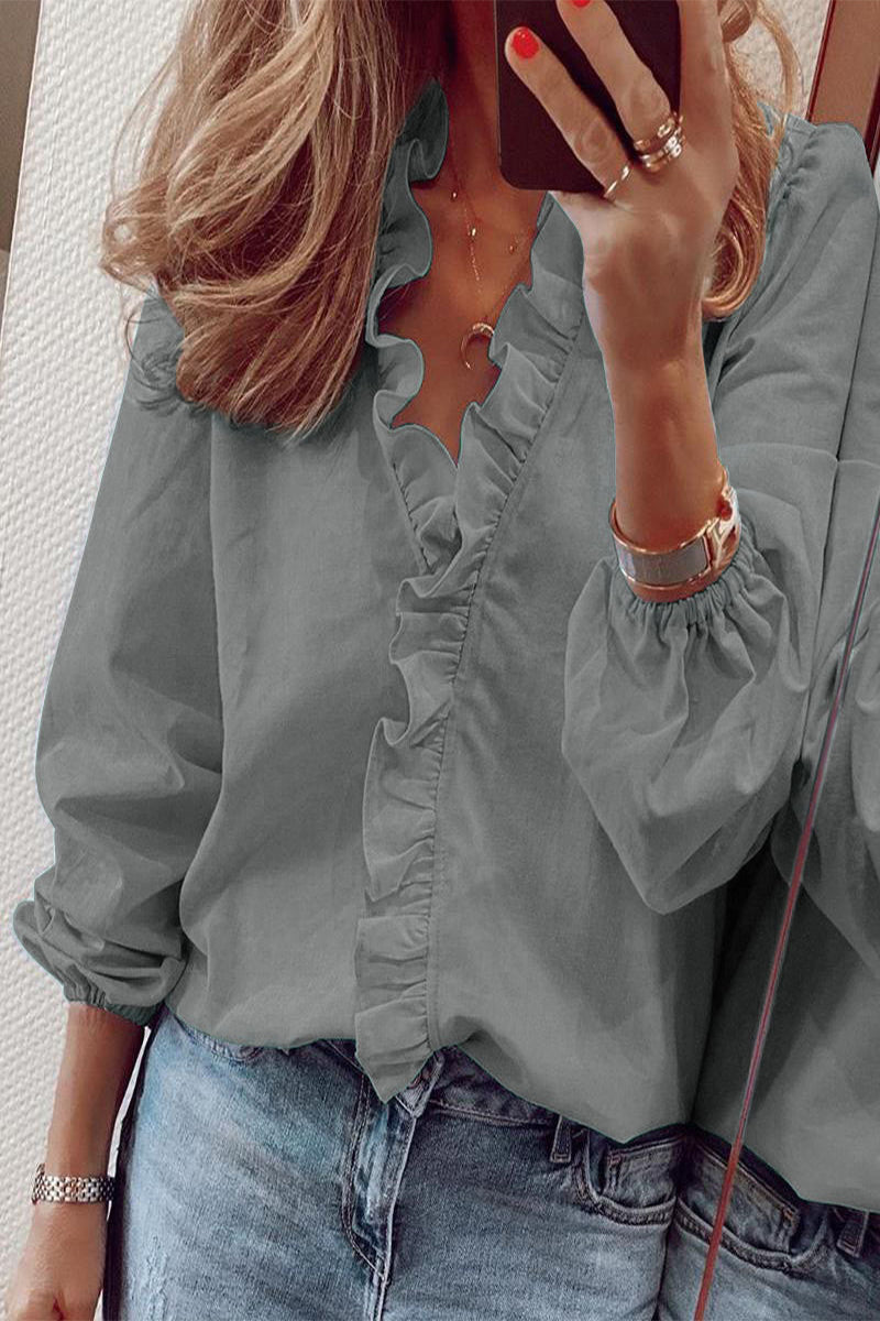 Buchmann® | Blouse With Long Sleeves, V-Neck And Ruffles