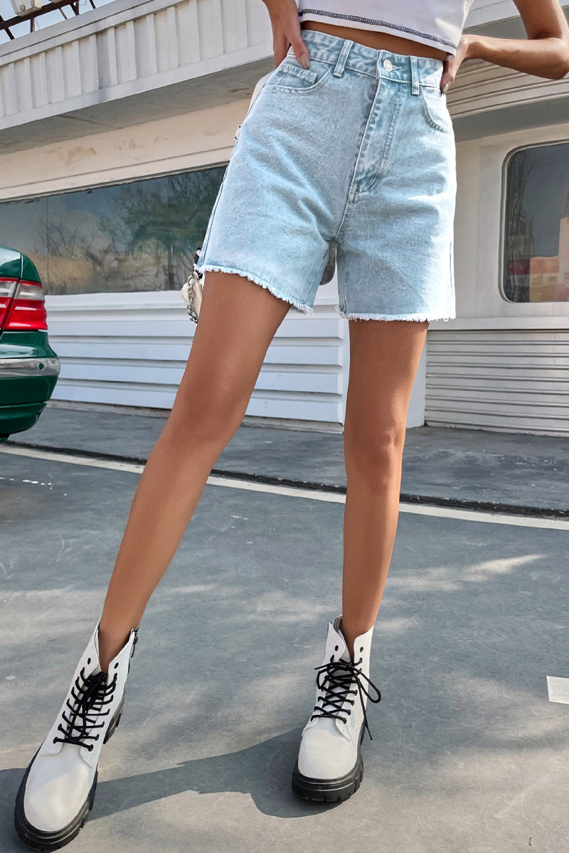 Blair | Women's Stylish Solid Color French Denim Shorts with Raw Hem