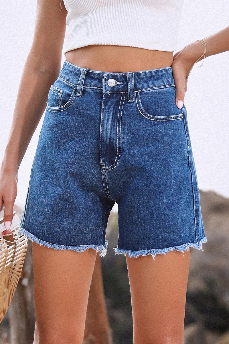 Blair | Women's Stylish Solid Color French Denim Shorts with Raw Hem