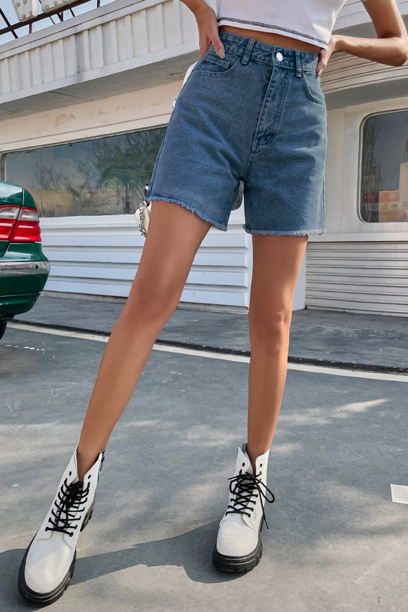 Blair | Women's Stylish Solid Color French Denim Shorts with Raw Hem