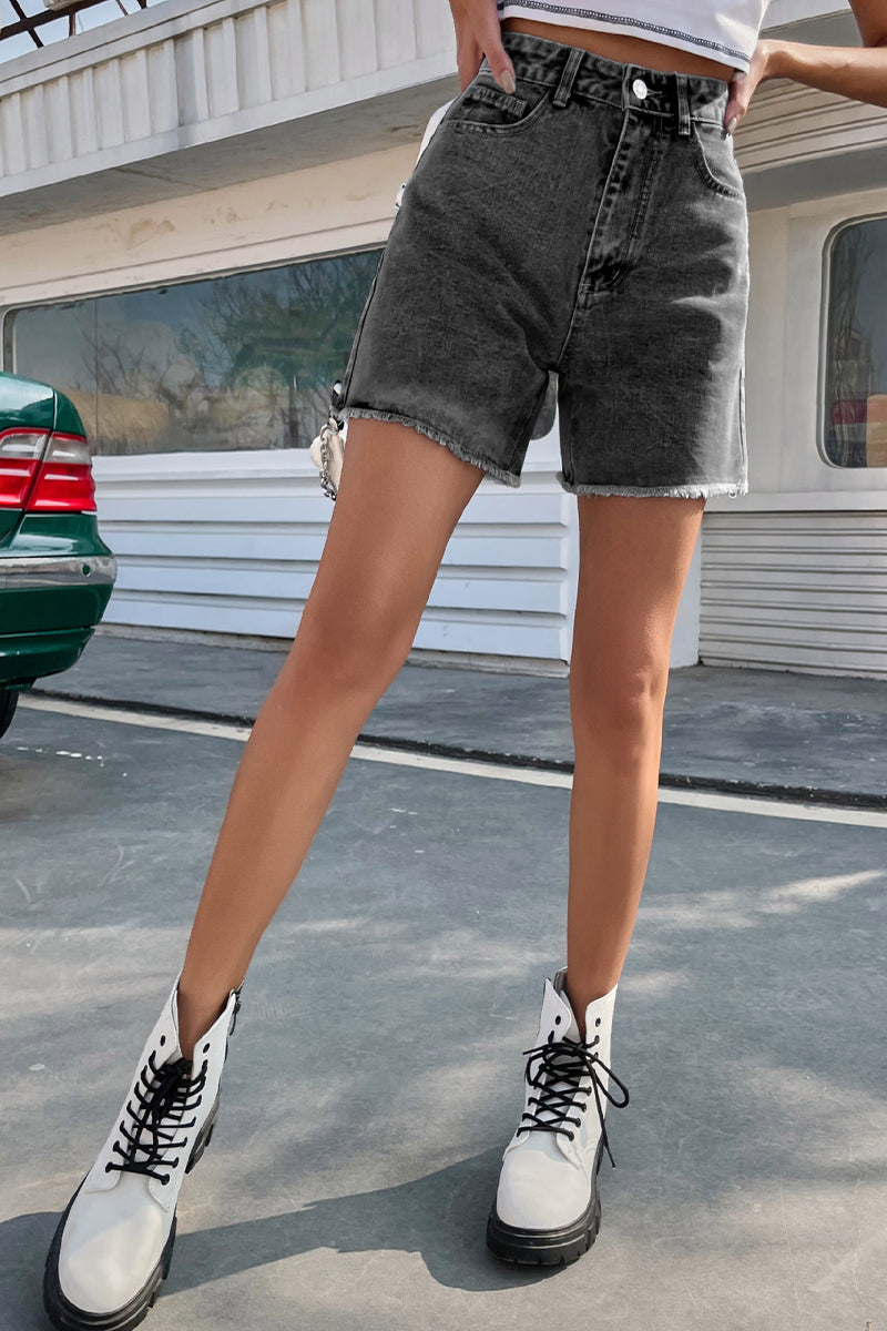 Blair | Women's Stylish Solid Color French Denim Shorts with Raw Hem