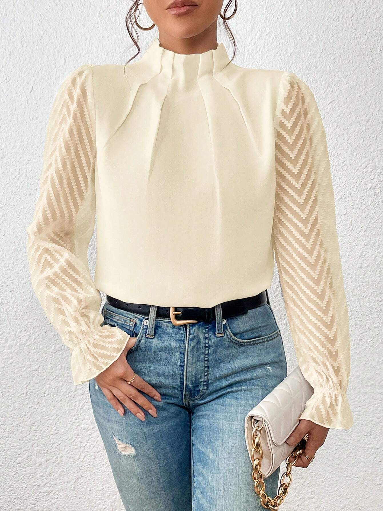 Cristina® | Coastal blouse with lace sleeves