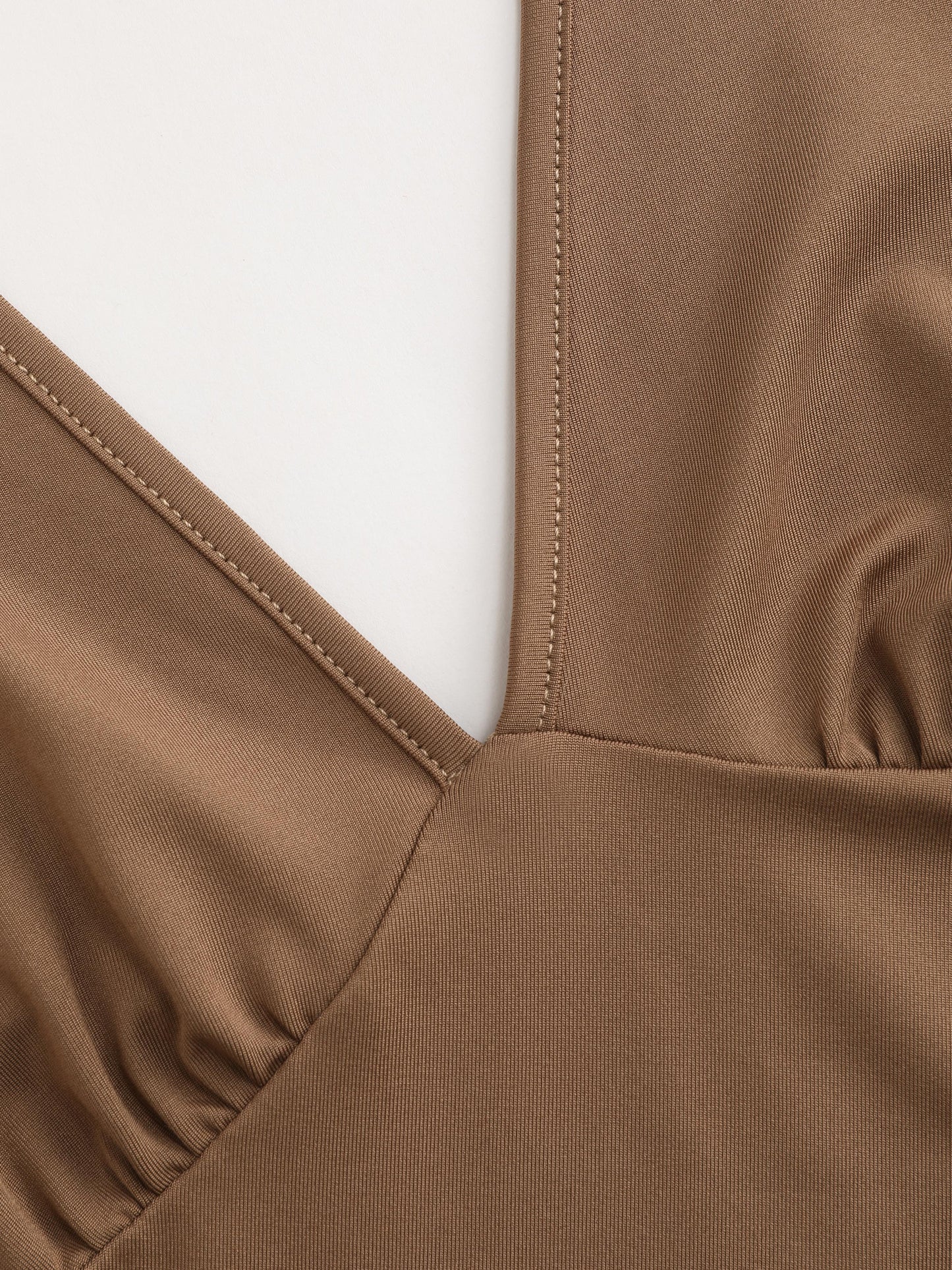 Casandra® | Light brown midi dress with ruffles and neckline