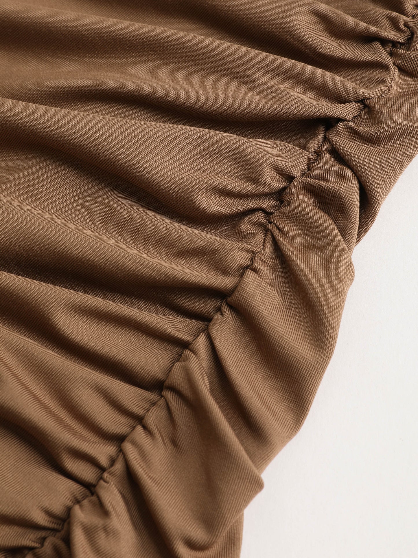 Casandra® | Light brown midi dress with ruffles and neckline