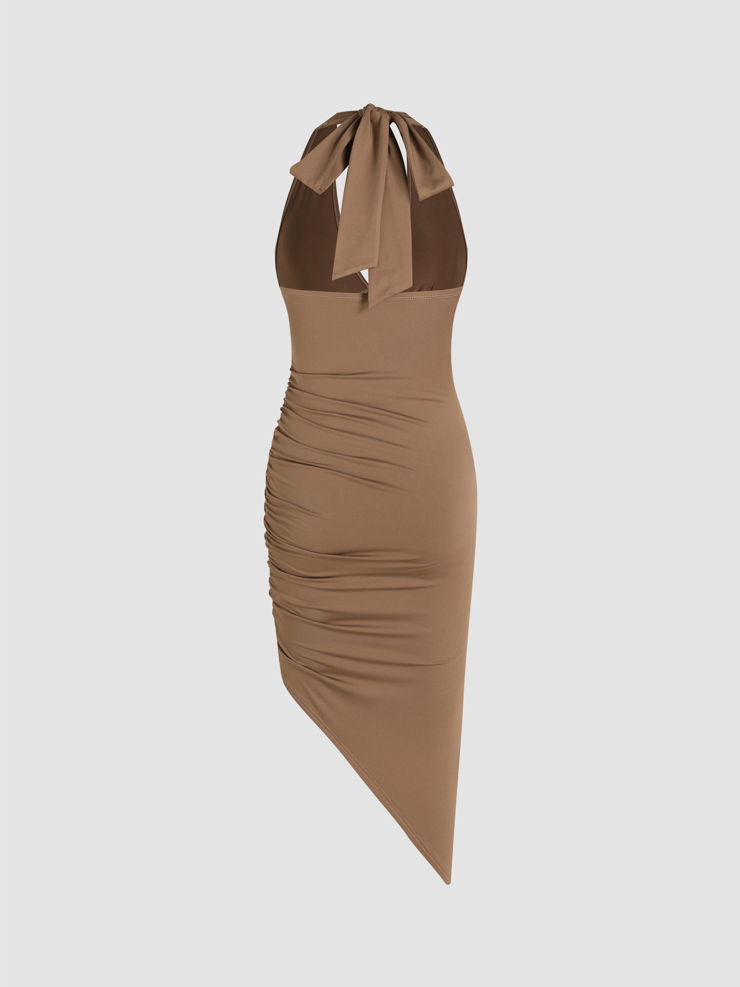 Casandra® | Light brown midi dress with ruffles and neckline