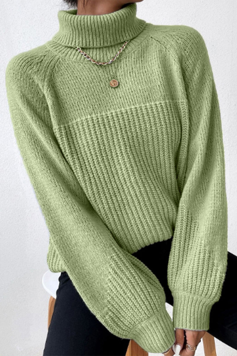 Antonella® | Casual solid patchwork turtleneck tops