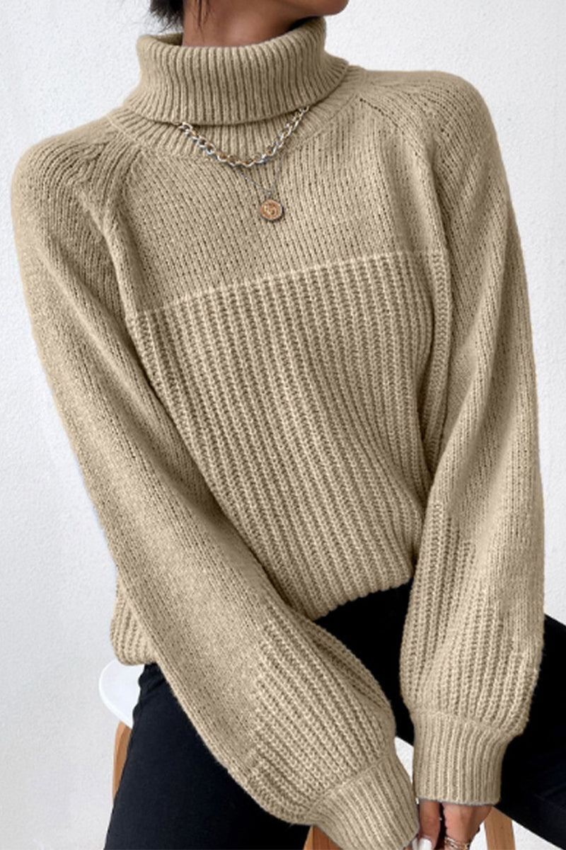 Antonella® | Casual solid patchwork turtleneck tops