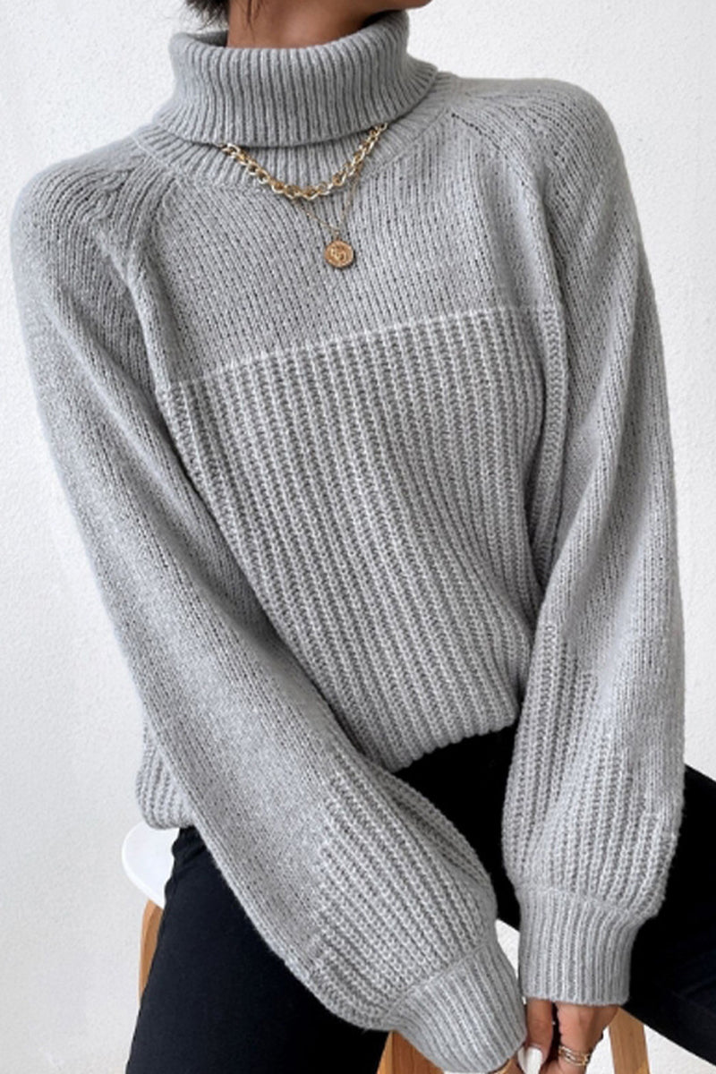 Antonella® | Casual solid patchwork turtleneck tops