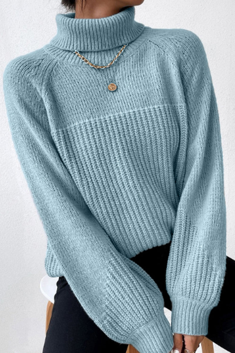 Antonella® | Casual solid patchwork turtleneck tops