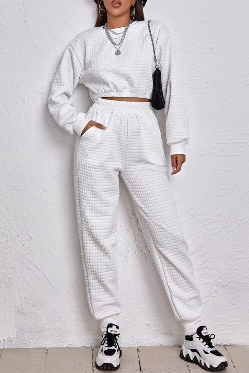Brenda® | Casual Street Solid Patchwork O Neck Long Sleeve Two Pieces