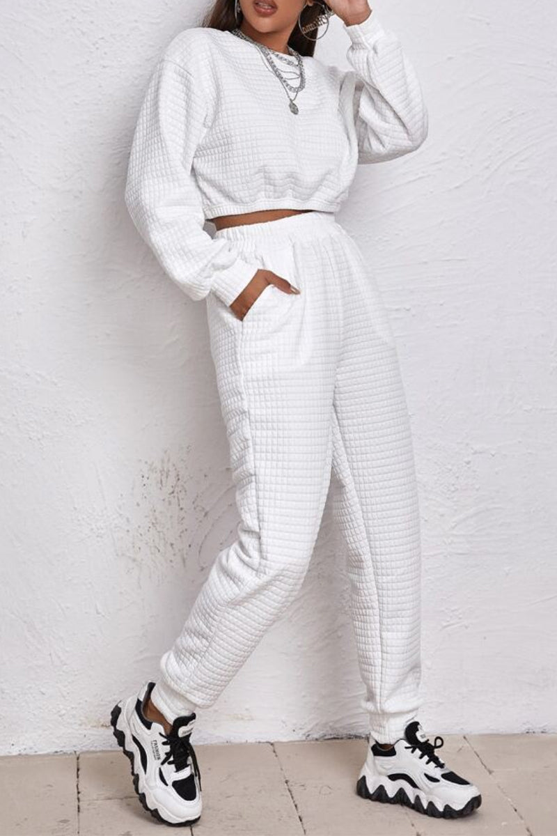 Brenda® | Casual Street Solid Patchwork O Neck Long Sleeve Two Pieces