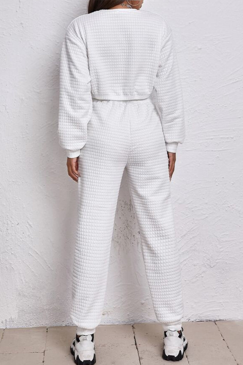 Brenda® | Casual Street Solid Patchwork O Neck Long Sleeve Two Pieces