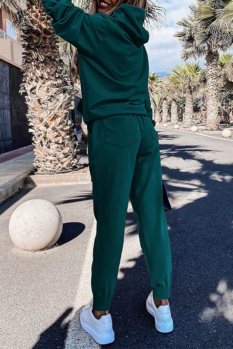 Beatriz® | Casual solid patchwork hooded collar long sleeve two piece