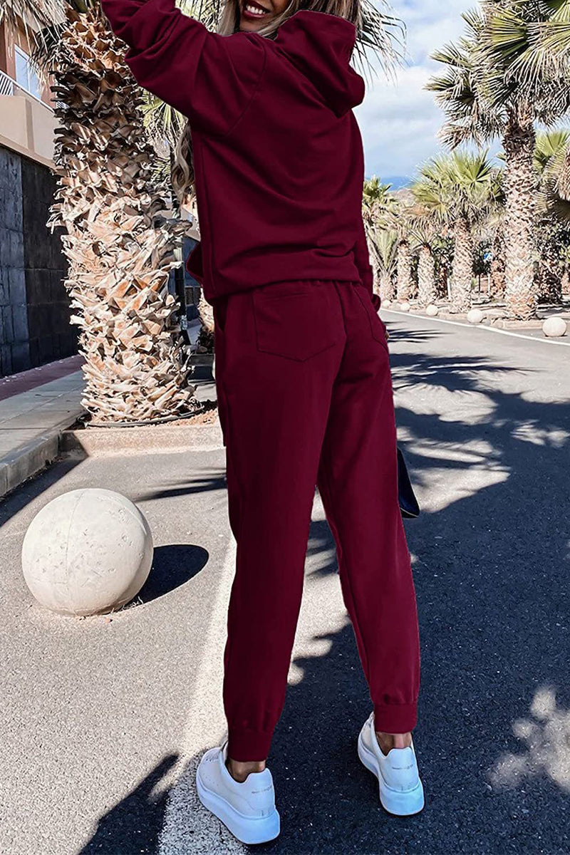 Beatriz® | Casual solid patchwork hooded collar long sleeve two piece