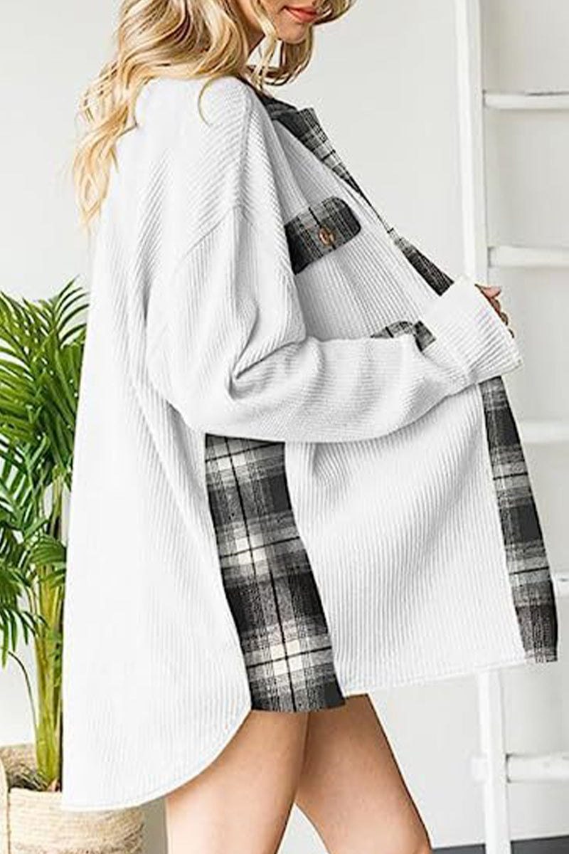 Elena® | Casual color block tops with contrast turn-down collar and pockets