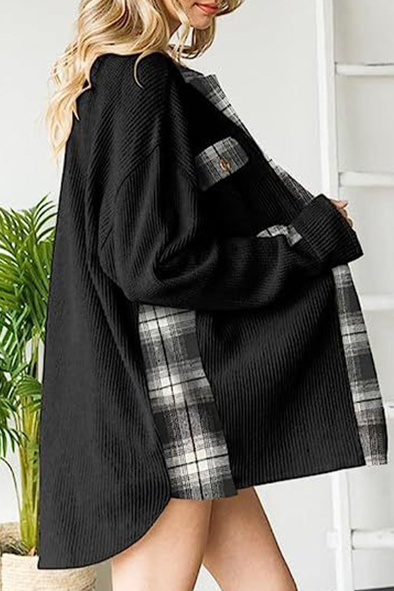 Elena® | Casual color block tops with contrast turn-down collar and pockets