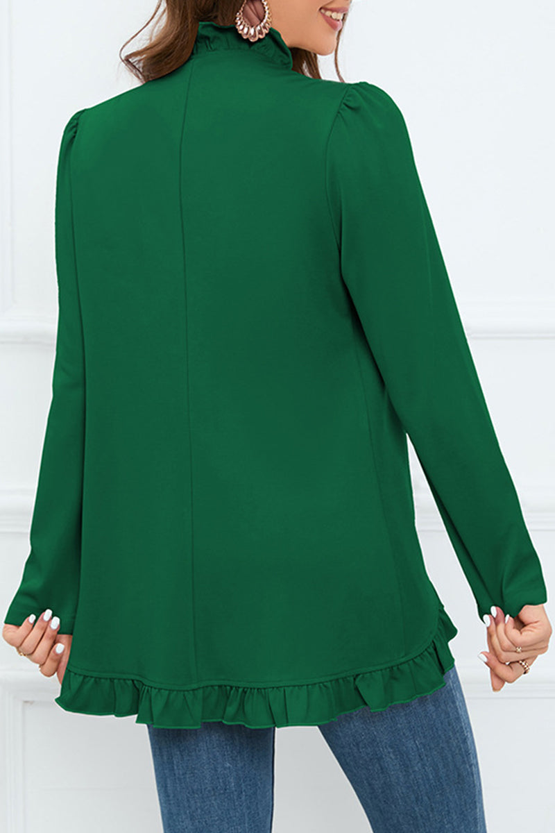 Delia® | Elegant outerwear with flounce and lotus leaf collar and fixed buckle