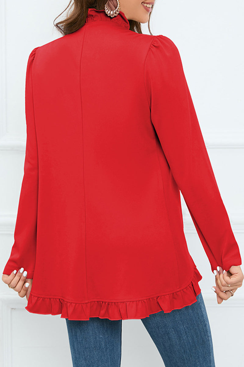 Delia® | Elegant outerwear with flounce and lotus leaf collar and fixed buckle