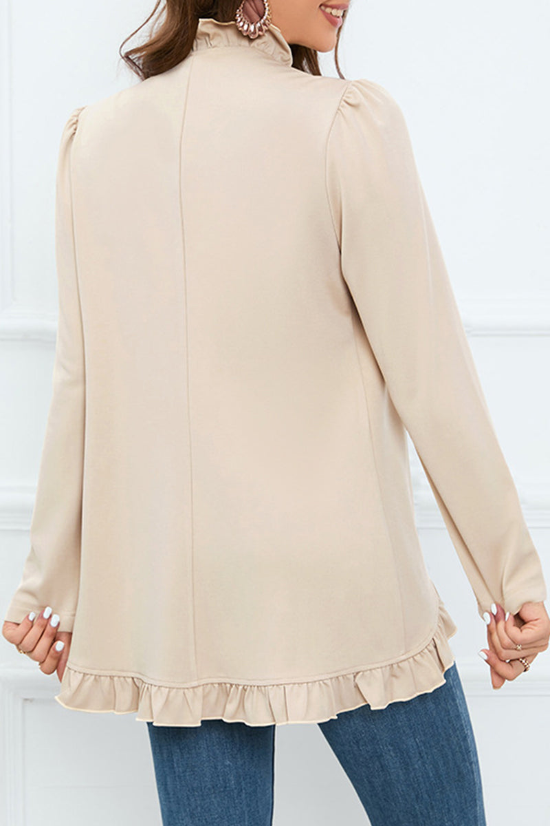 Delia® | Elegant outerwear with flounce and lotus leaf collar and fixed buckle