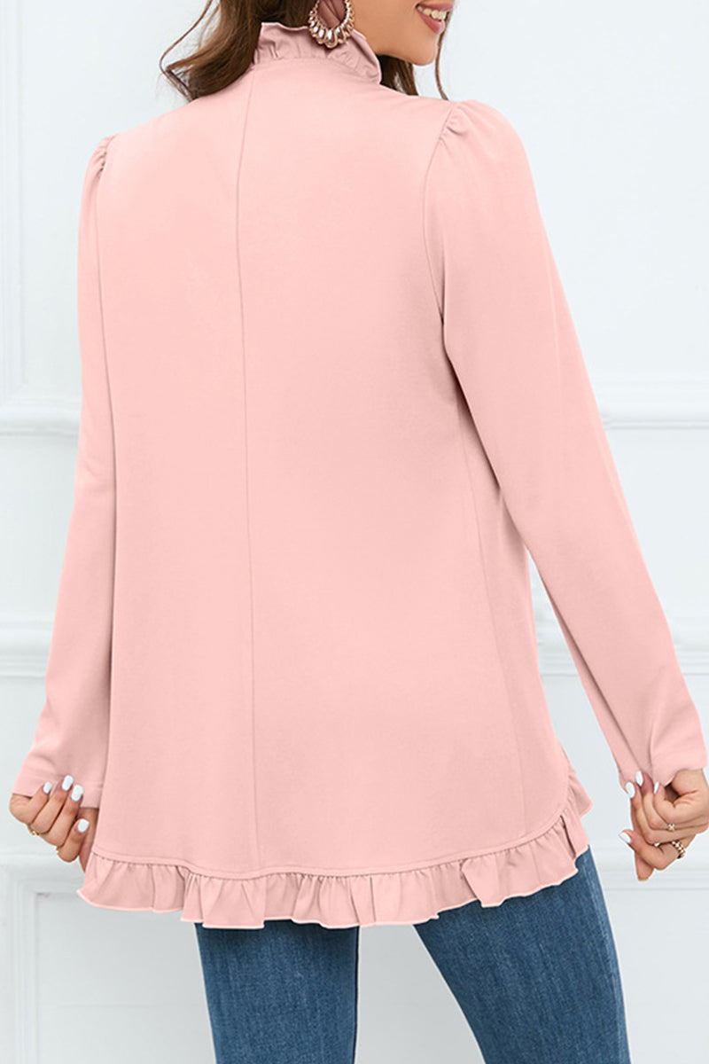Delia® | Elegant outerwear with flounce and lotus leaf collar and fixed buckle