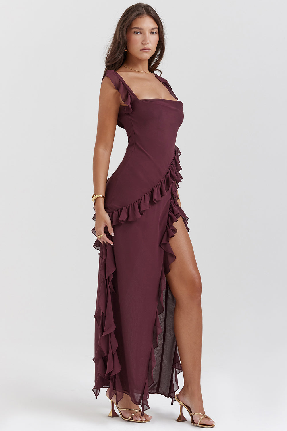 Diana® | Long dress with ruffles and opening