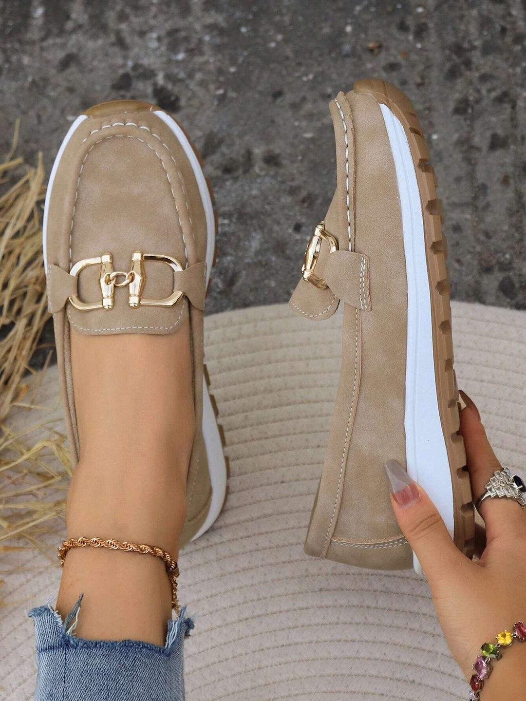 Women’s Loafers – Suede – Flat Sole – Buckle Detail – Classic Fit