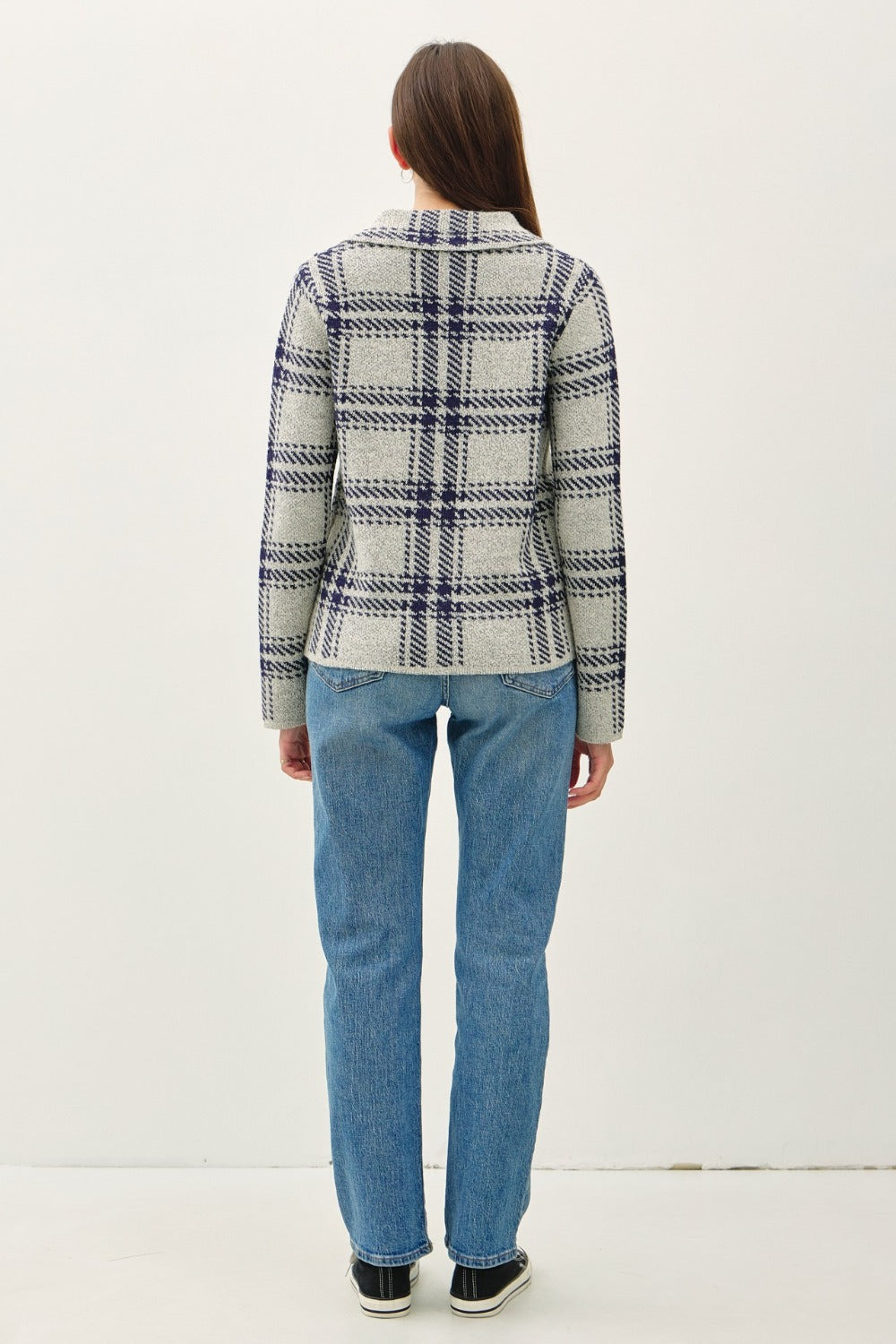 Aurora® | Be Cool checked long-sleeved pullover jacket with front patch pockets