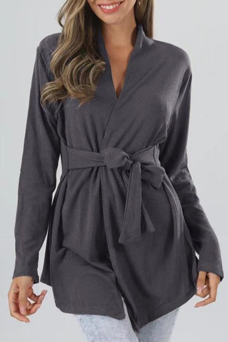 Concetta® | Casual Long Sleeve V Neck Tied Waist Jacket
