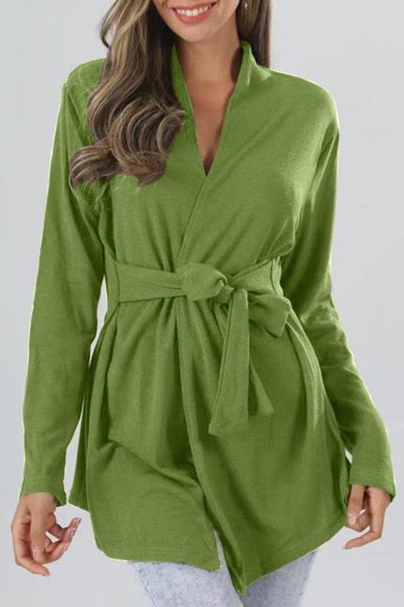Concetta® | Casual Long Sleeve V Neck Tied Waist Jacket