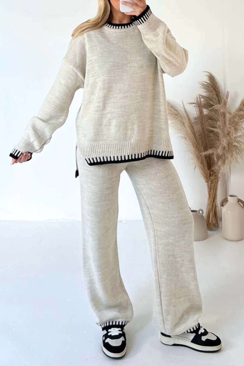 Bianca® | Casual solid patchwork O-neck long sleeve two piece suit