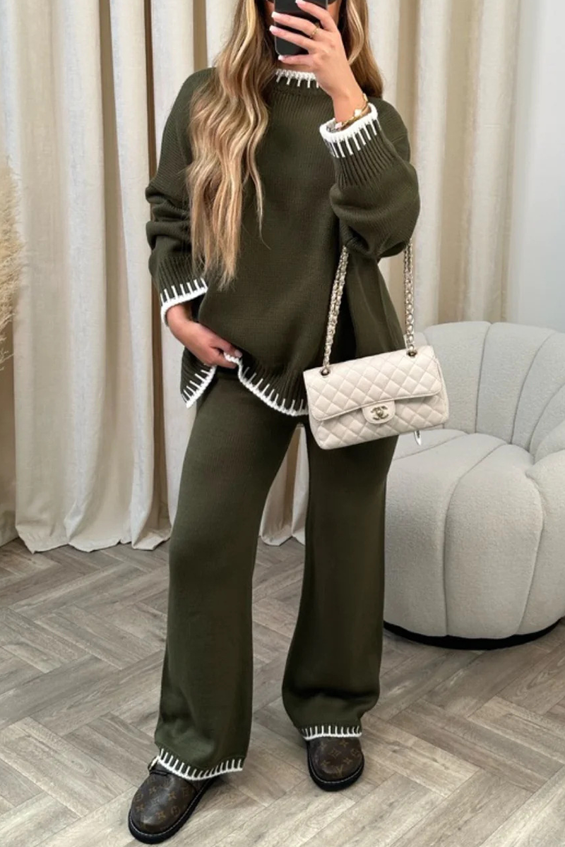 Bianca® | Casual solid patchwork O-neck long sleeve two piece suit