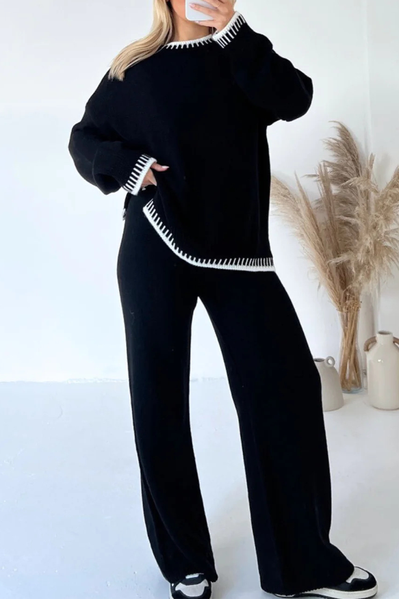 Bianca® | Casual solid patchwork O-neck long sleeve two piece suit