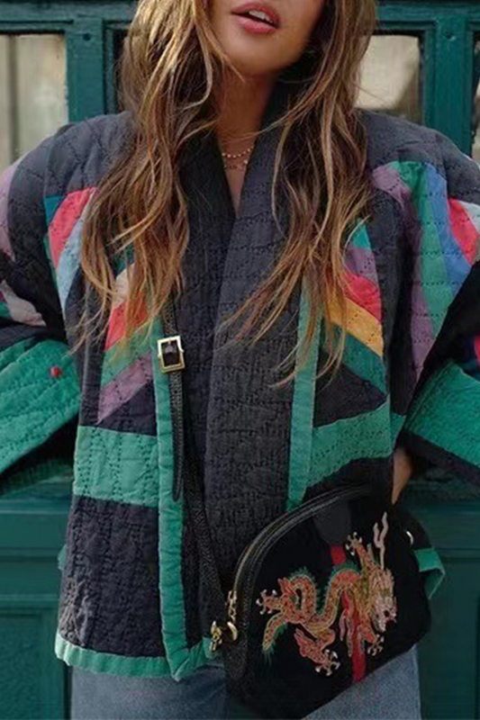 Belén® | British vintage style outerwear with color block contrast and turn-down collar