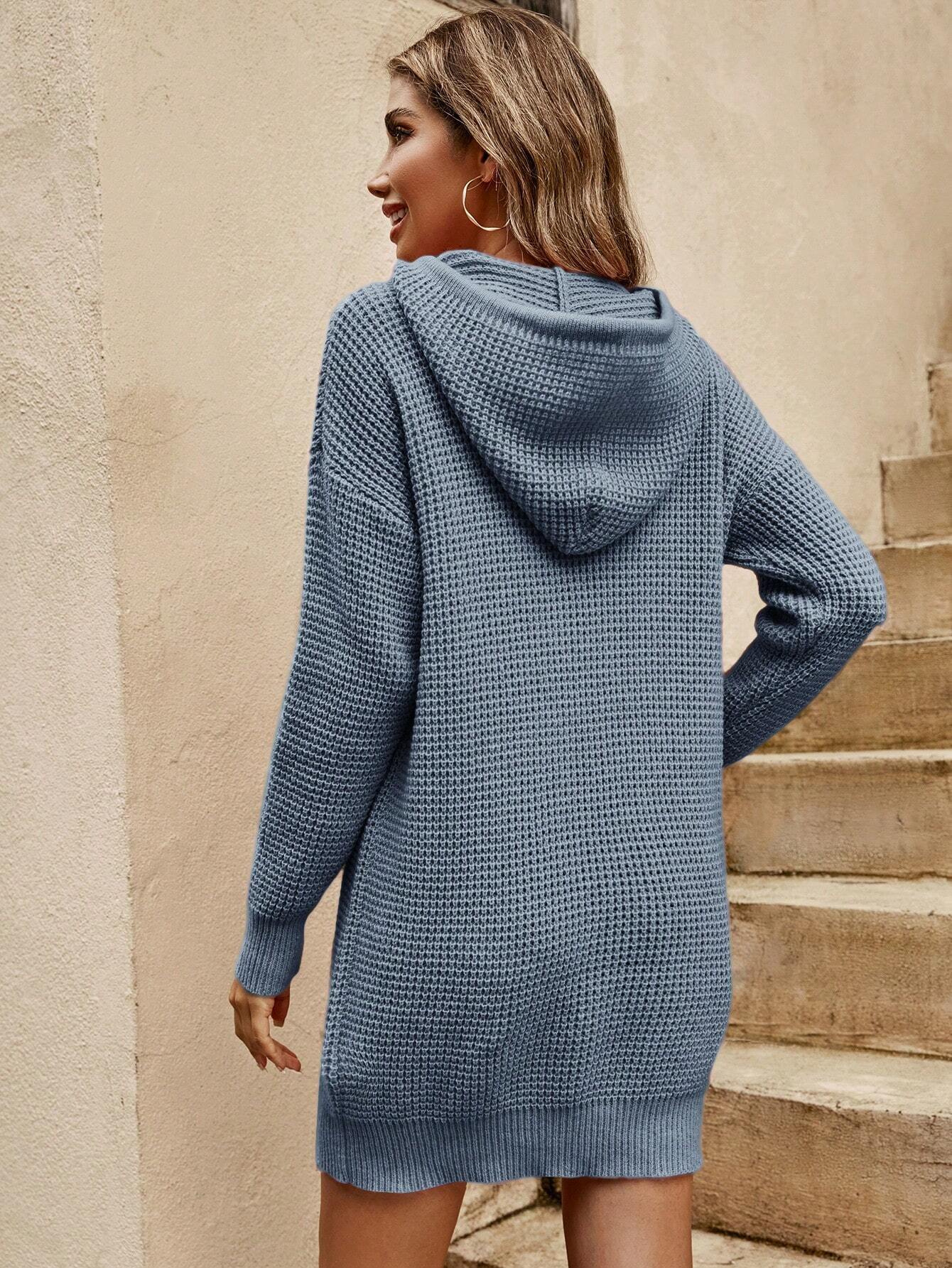 Demi® | Women's sweater dress with low shoulders and hood
