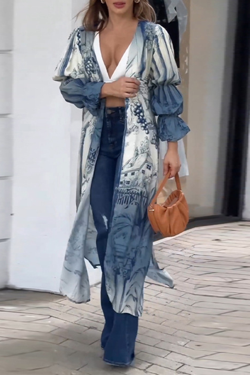 Brianna® | Casual tops with a floral slit and cardigan collar