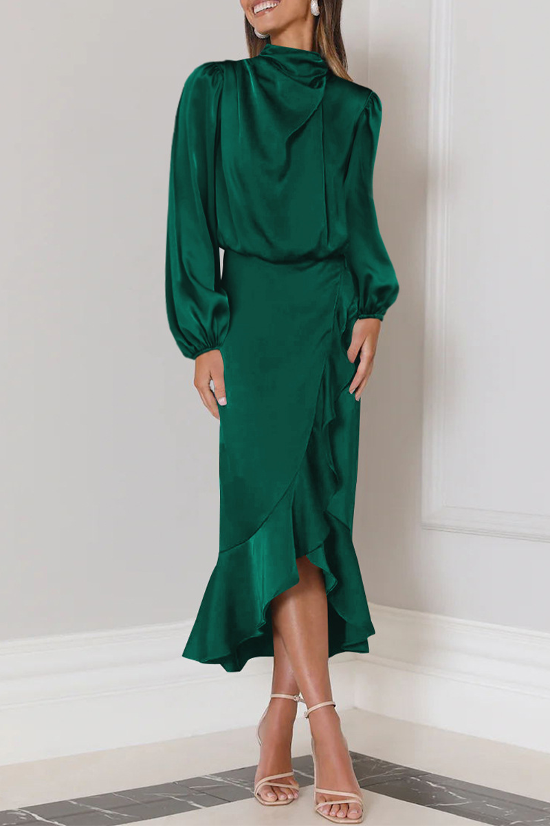 Angelina® | Elegant Long-Sleeved Midi Dress With Ruffles And A High Neck