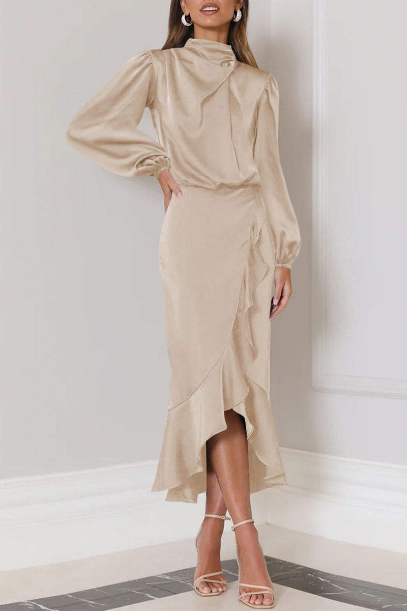 Angelina® | Elegant Long-Sleeved Midi Dress With Ruffles And A High Neck