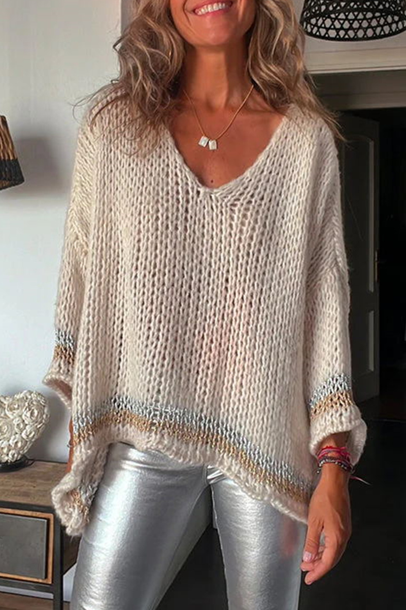 Carla® | Casual tops with plain tassel contrast and V-neck